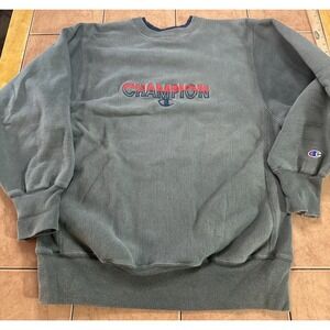 Vintage 1990's Champion Reverse Weave Green Sweatshirt Made in Mexico Size XL‎